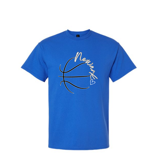 royal blue t shirt with Newark heart